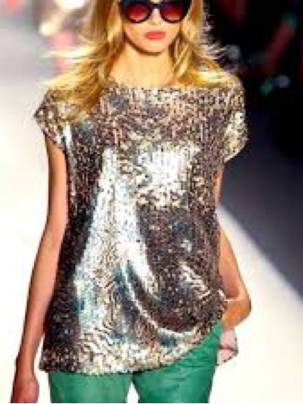 Rachel Zoe Silver Sequin Short Sleeve Tee